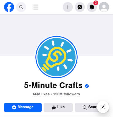 5-Minute Crafts page on Facebook