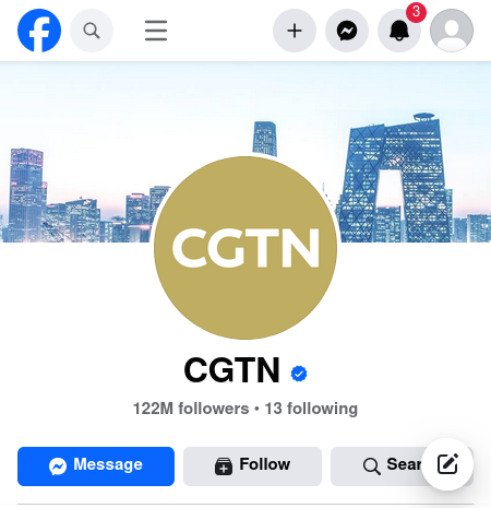 CGTN page on Facebook