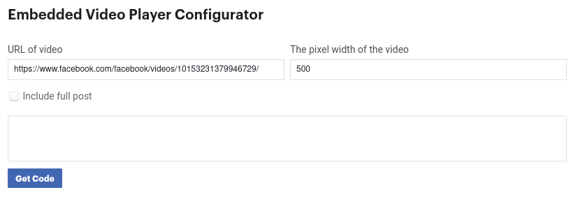 Screenshot of Facebook video player configurator