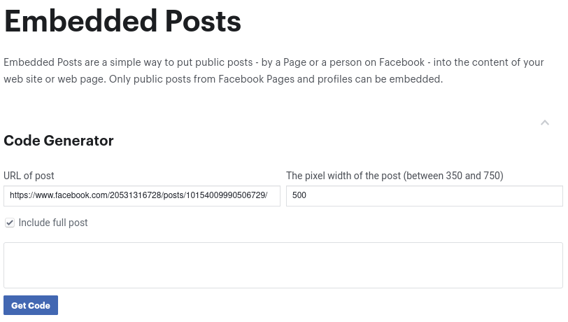 Screenshot of Facebook Embedded Posts