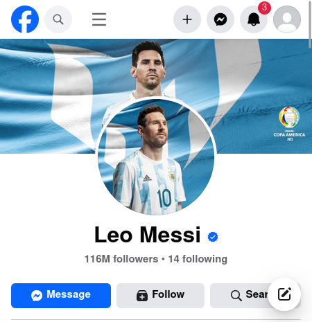 The official page of Lionel Messi on Facebook