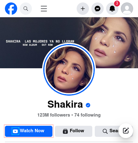 The official page of Shakira on Facebook